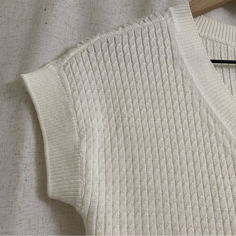 Marled Knit Cream V-Neck Over Shirt Top XS - Picture 4 of 6